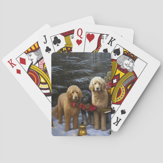 Goldendoodle Snowy Sleigh Christmas Decor Poker Cards (Back)