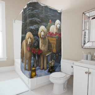 Goldendoodle Snowy Sleigh Christmas Decor Shower Curtain