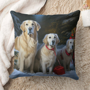 Goldendoodle Snowy Sleigh Christmas Decor Throw Pillow