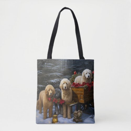 Goldendoodle Snowy Sleigh Christmas Decor   Tote Bag