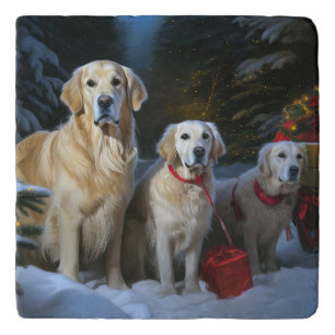Goldendoodle Snowy Sleigh Christmas Decor Trivet