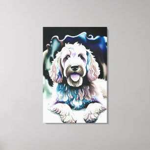 Goldendoodle Soft Pastel Watercolor "Happy Dog" Canvas Print