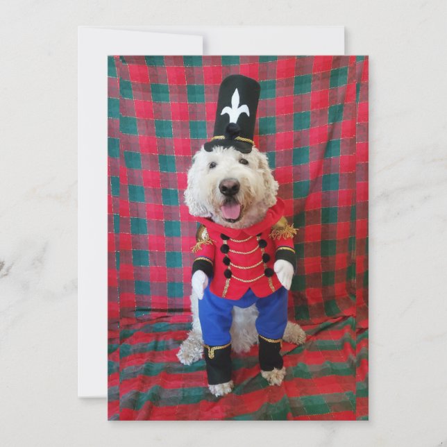 Goldendoodle Toy Soldier Holiday Christmas Card (Front)