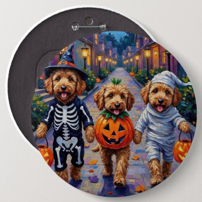 Goldendoodle Trick-or-Treating Halloween Costumes Button (Front & Back)