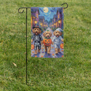 Goldendoodle Trick-or-Treating Halloween Costumes Garden Flag