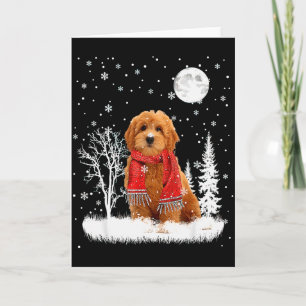 Goldendoodle Under Moonlight Snow Christmas Pajama Card