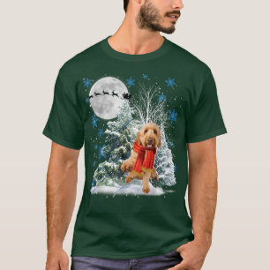 Goldendoodle Under Moonlight Snow Christmas Pajama T-Shirt
