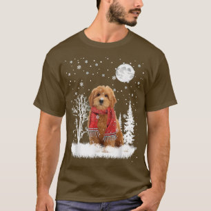 Goldendoodle Under Moonlight Snow Christmas Pajama T-Shirt
