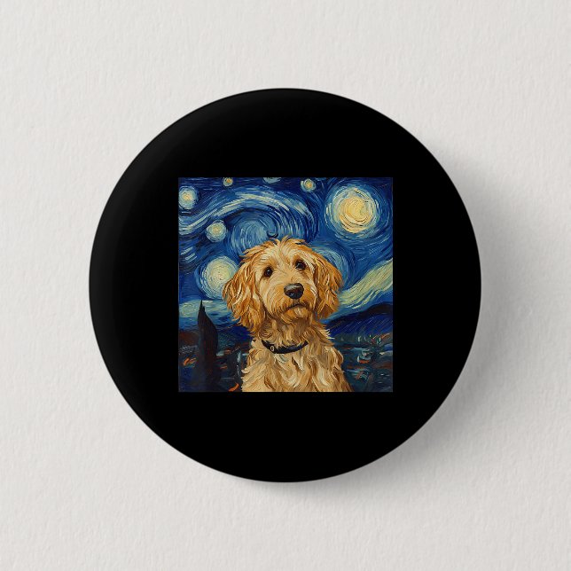 Goldendoodle Van Gogh Starry Night  Button (Front)