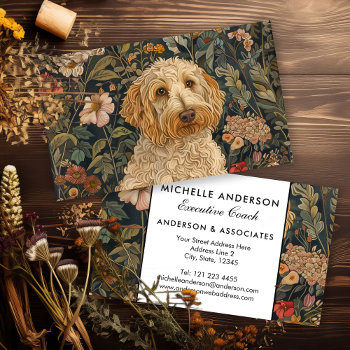 Goldendoodle Vintage William Morris Style Floral Business Card by AntiqueImages at Zazzle