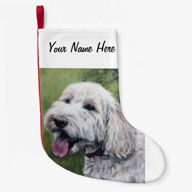Goldendoodle white puppy small christmas stocking (Front)
