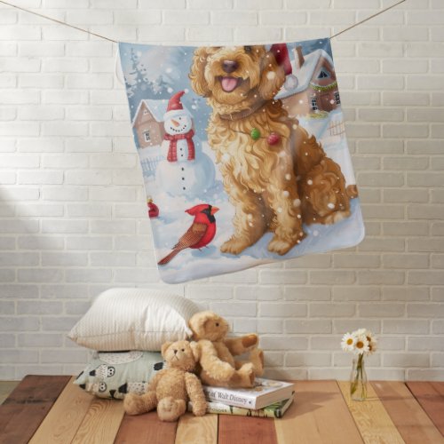 Goldendoodle Winter Wonderland Christmas Joy Baby Blanket