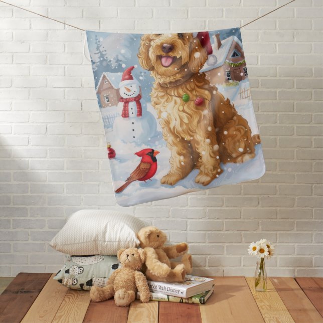 Goldendoodle Winter Wonderland Christmas Joy Baby Blanket (In Situ)