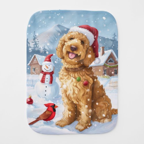 Goldendoodle Winter Wonderland Christmas Joy Baby Burp Cloth