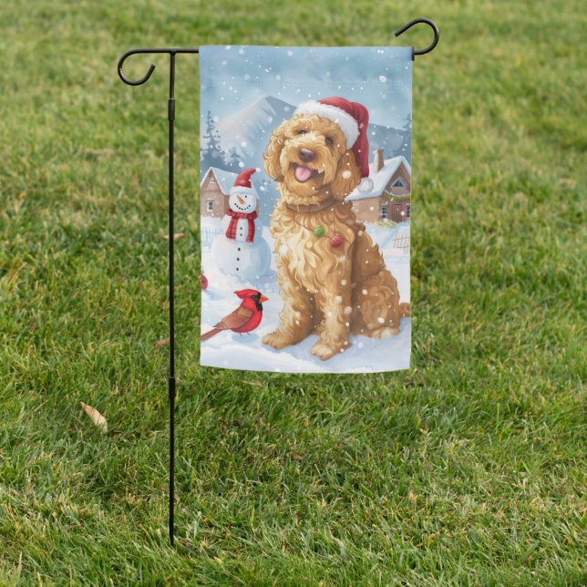 Goldendoodle Winter Wonderland Christmas Joy Garden Flag (In SItu)