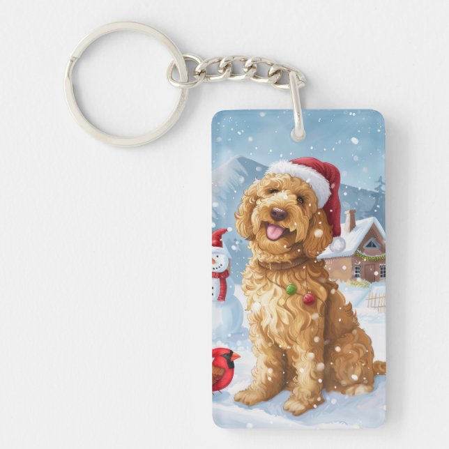 Goldendoodle Winter Wonderland Christmas Joy Keychain (Front)