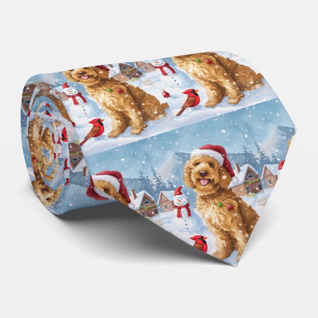 Goldendoodle Winter Wonderland Christmas Joy Neck Tie (Rolled)