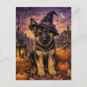 Goldendoodle Witch Hat Pumpkin Postcard