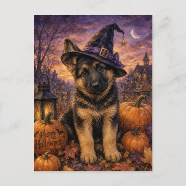 Goldendoodle Witch Hat Pumpkin Postcard (Front)