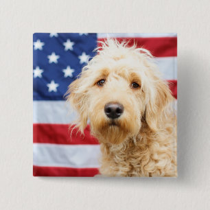 Goldendoodle With American Flag Button