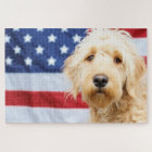 Goldendoodle With American Flag