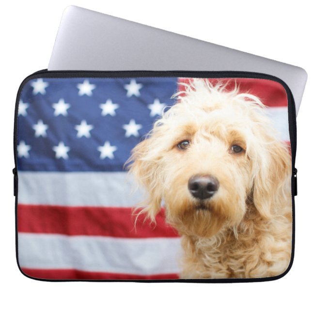 Goldendoodle With American Flag Laptop Sleeve (Front)