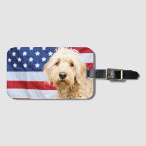 Goldendoodle With American Flag Luggage Tag