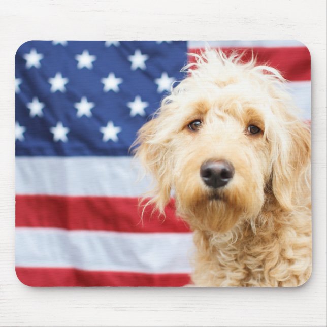 Goldendoodle With American Flag Mouse Pad (Front)