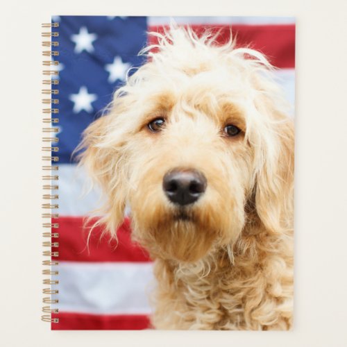 Goldendoodle With American Flag Planner