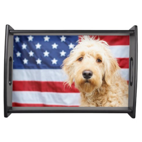 Goldendoodle With American Flag Serving Tray