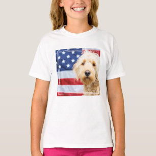 Goldendoodle With American Flag T-Shirt