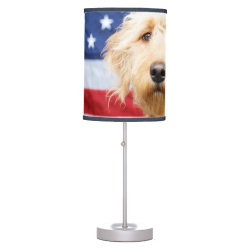 Goldendoodle With American Flag Table Lamp