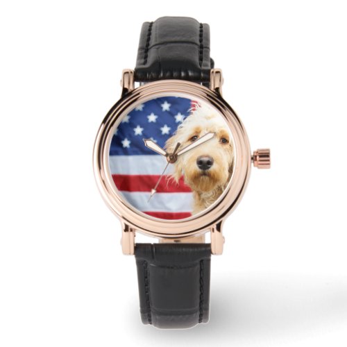 Goldendoodle With American Flag Watch