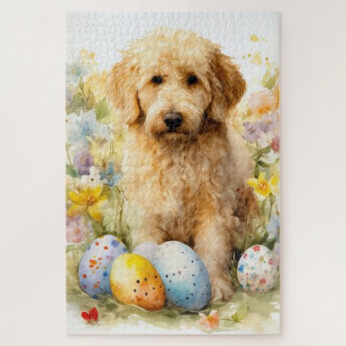Goldendoodle with Easter Eggs Jigsaw Puzzle