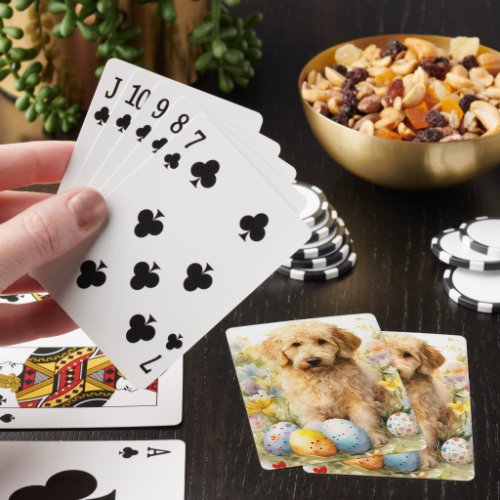 Goldendoodle with Easter Eggs Playing Cards