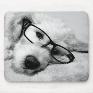 Goldendoodle With Glasses Mouse Pad