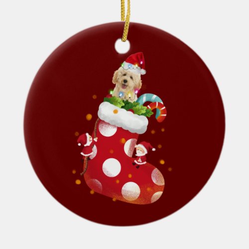 Goldendoodle With Hat Sock Christmas Ceramic Ornament