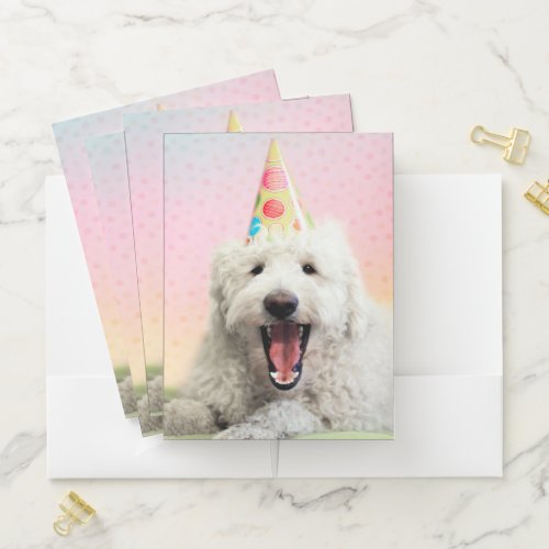 Goldendoodle With Party Hat Pocket Folder