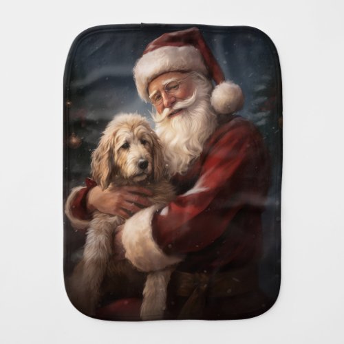 Goldendoodle With Santa Claus Festive Christmas Baby Burp Cloth