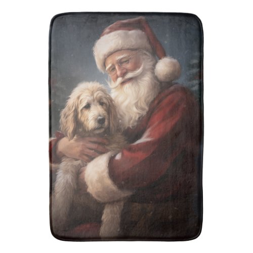 Goldendoodle With Santa Claus Festive Christmas Bath Mat