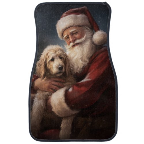 Goldendoodle With Santa Claus Festive Christmas Car Floor Mat