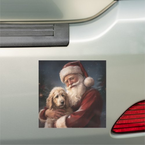 Goldendoodle With Santa Claus Festive Christmas Car Magnet