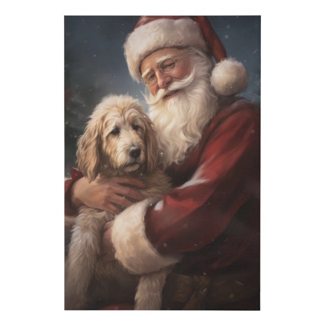 Goldendoodle With Santa Claus Festive Christmas Faux Canvas Print (Front)