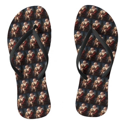 Goldendoodle With Santa Claus Festive Christmas Flip Flops