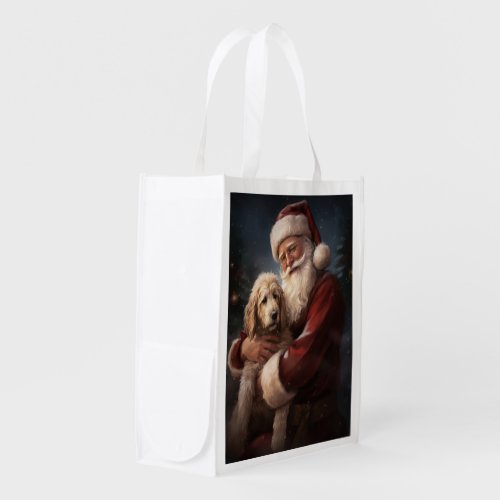 Goldendoodle With Santa Claus Festive Christmas Grocery Bag