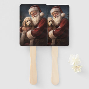Goldendoodle With Santa Claus Festive Christmas Hand Fan