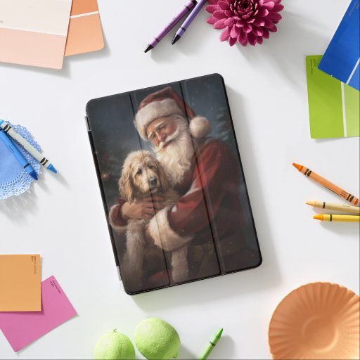 Goldendoodle With Santa Claus Festive Christmas iPad Air Cover