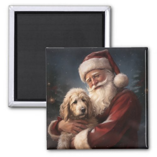 Goldendoodle With Santa Claus Festive Christmas Magnet