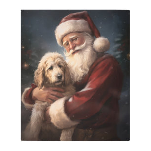 Goldendoodle With Santa Claus Festive Christmas Metal Print