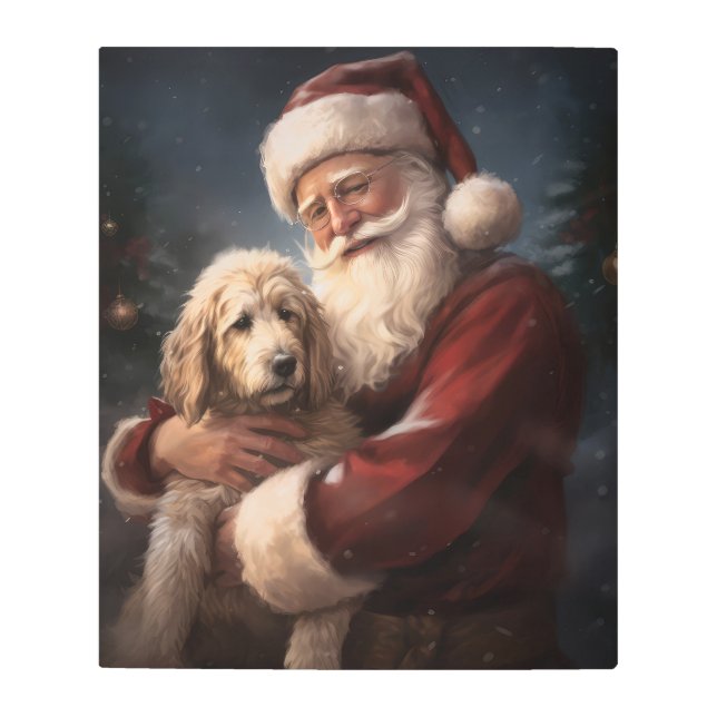 Goldendoodle With Santa Claus Festive Christmas Metal Print (Front)